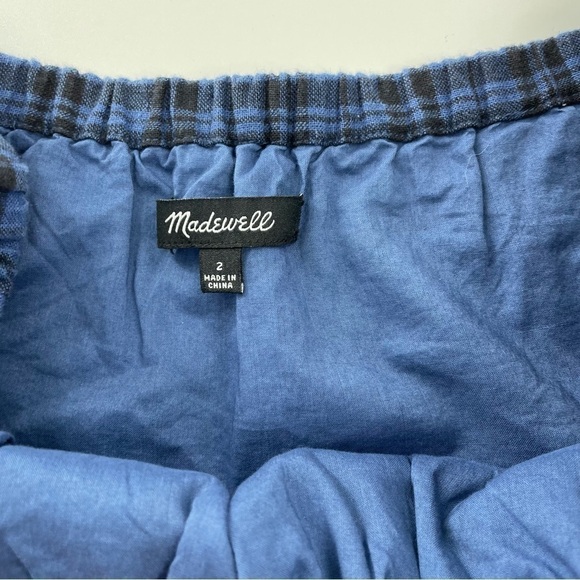 MADEWELL Plaid Off the Shoulder Dress Blue Black Sheath Dress with Pockets - Picture 7 of 9